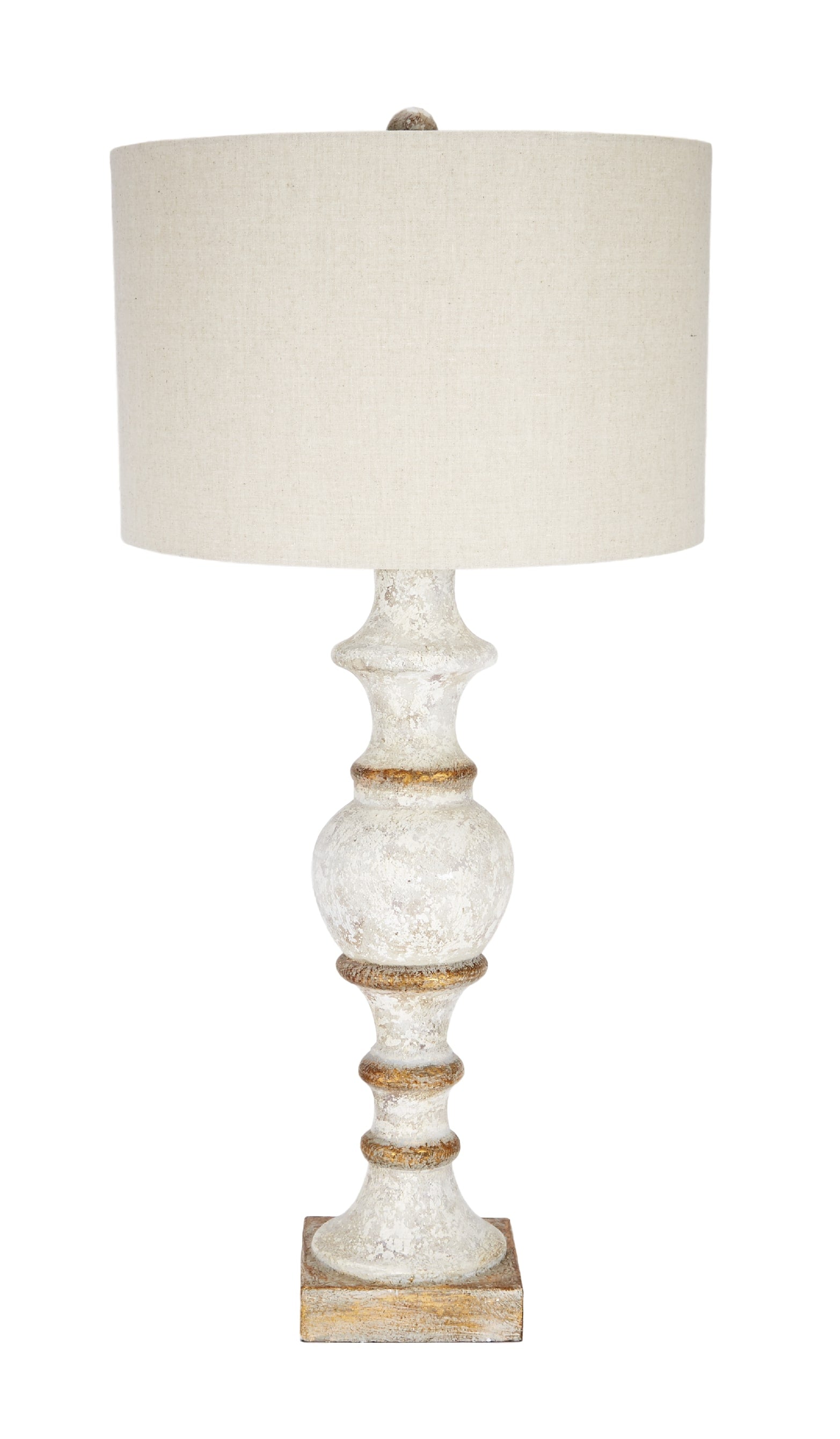 Old World Design French White & Gold Accented Spindle Table Lamp with Linen Shade