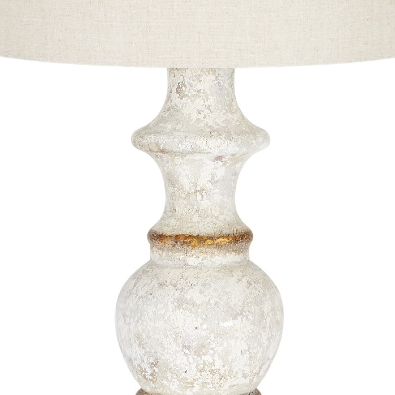 Old World Design French White & Gold Accented Spindle Table Lamp with Linen Shade