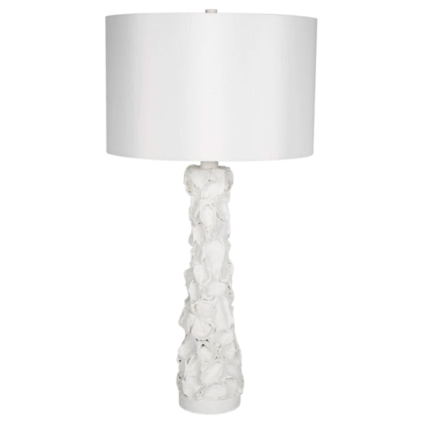 Old World Design White Gesso Oyster Shell Lamp
