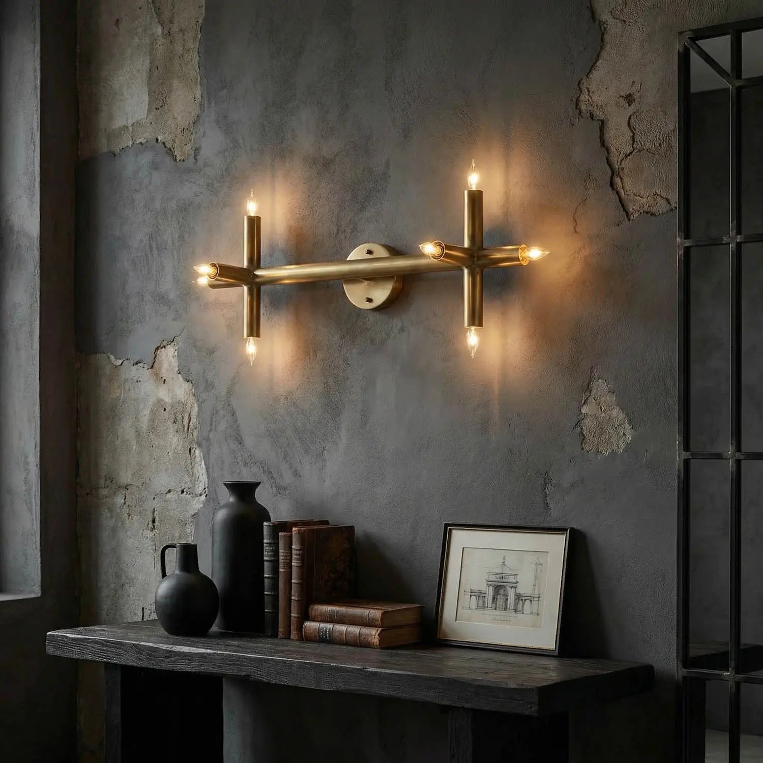 Noir Salome Sconce, Metal With Brass Finish