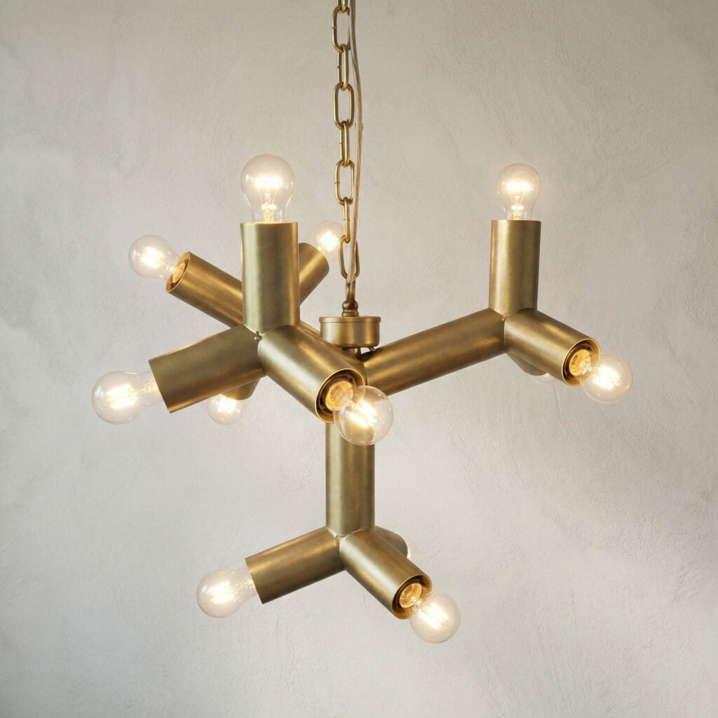 Noir Snow Flake Chandelier, Metal With Brass Finish
