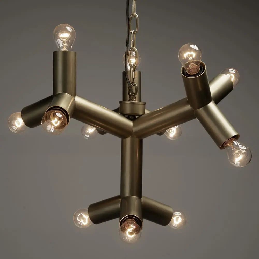 Noir Snow Flake Chandelier, Metal With Brass Finish