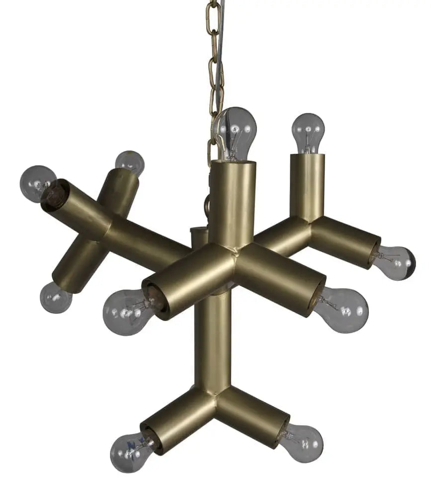 Noir Snow Flake Chandelier, Metal With Brass Finish