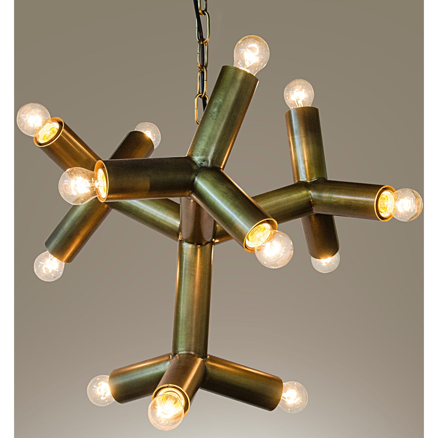 Noir Snow Flake Chandelier, Metal With Brass Finish