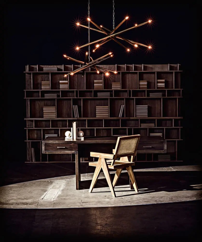 Noir Ikram Chandelier, Metal With Brass Finish