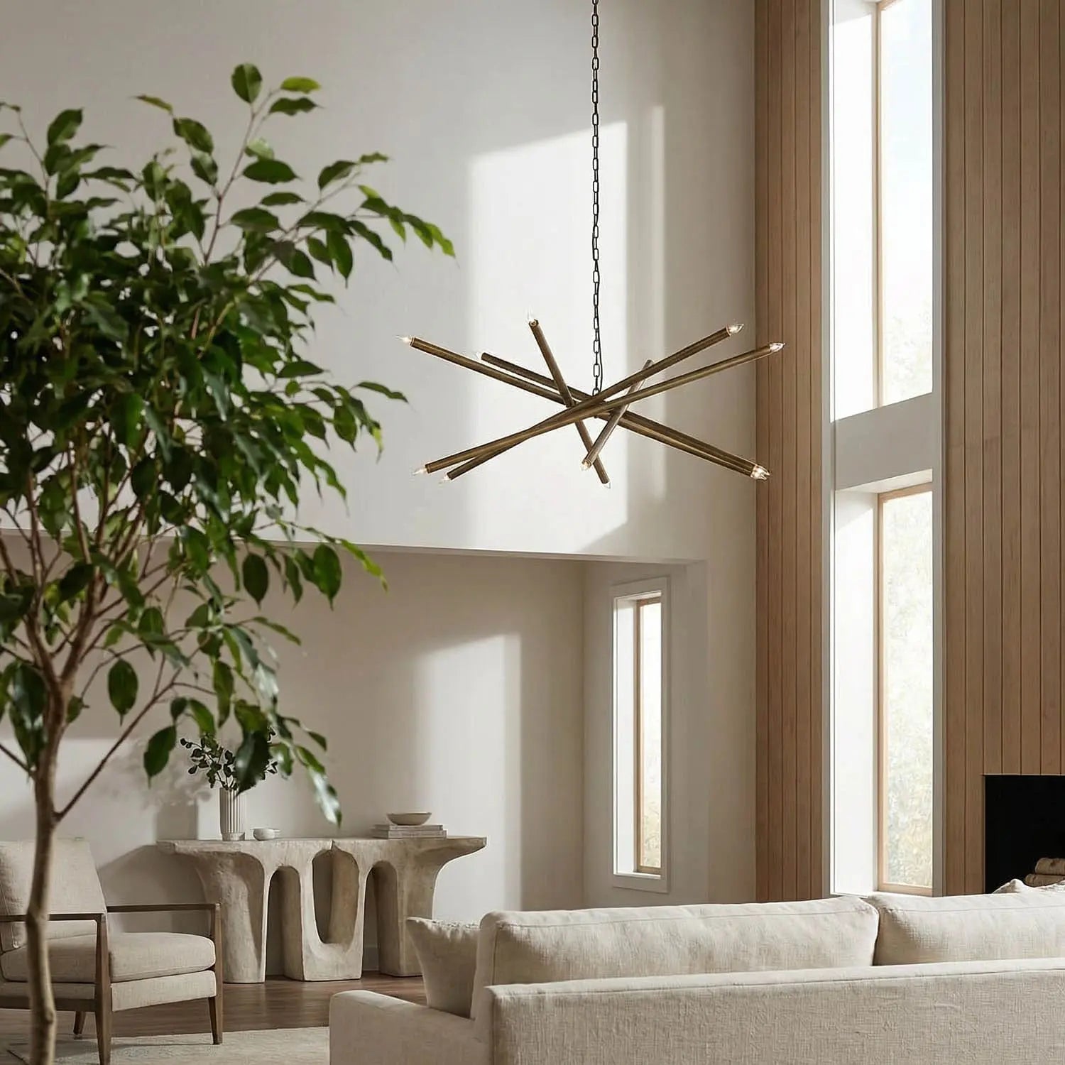 Noir Ikram Chandelier, Metal With Brass Finish