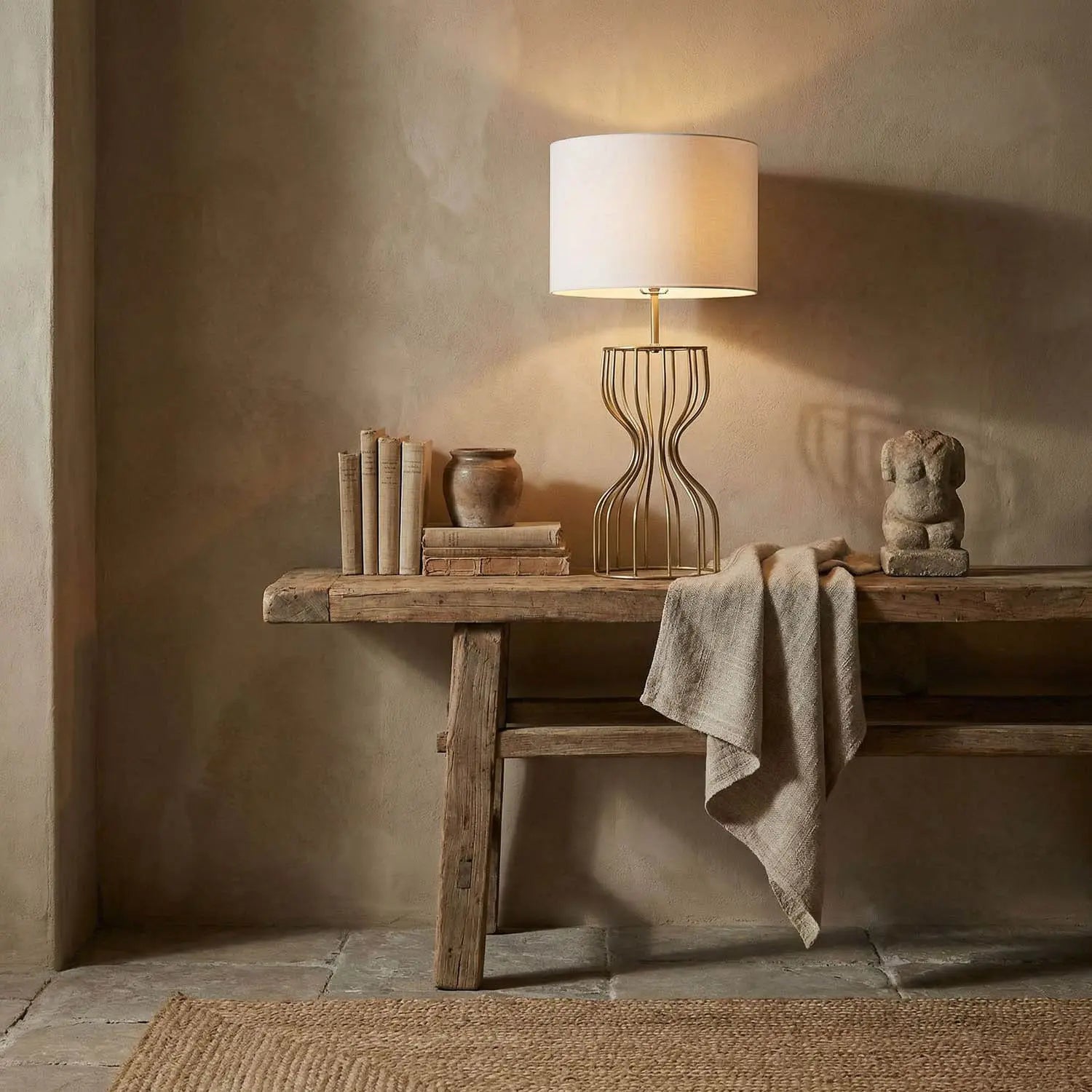 Noir Perry Table Lamp With Shade, Metal With Brass Finish