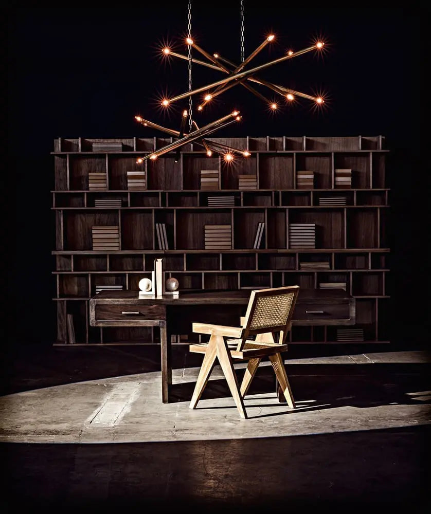 Noir Ikram Chandelier, Small, Metal With Brass Finish