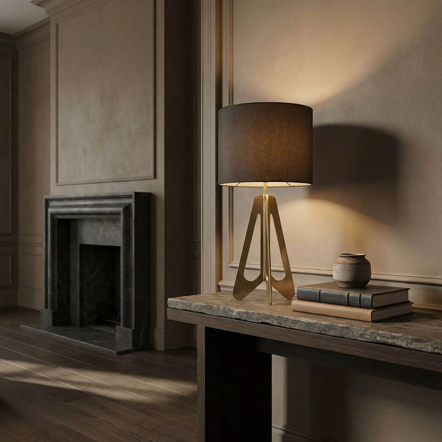 Noir Candis Lamp With Black Shade, Metal With Brass Finish