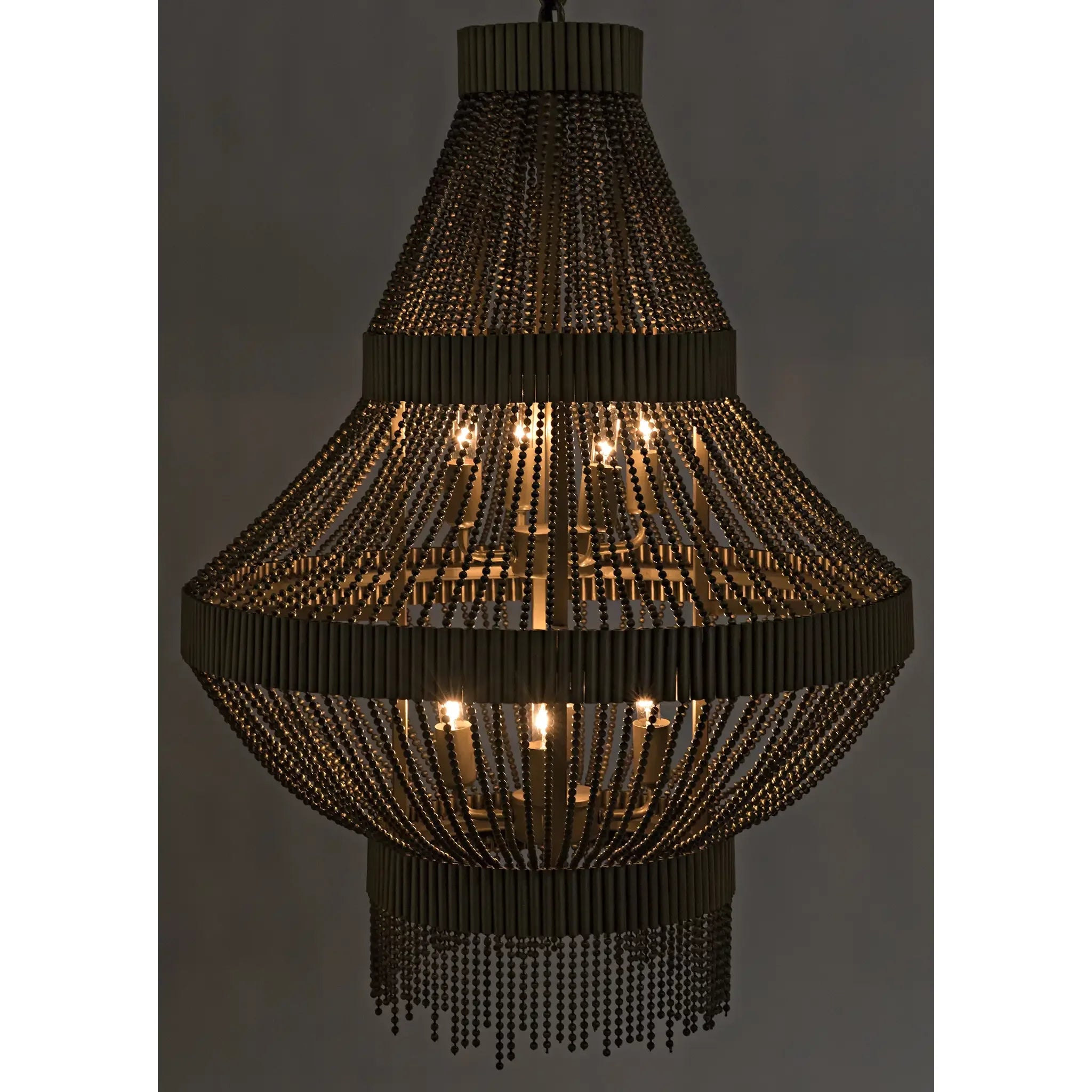 Noir Domo Chandelier, Steel And Metal Beads With Brass Finish
