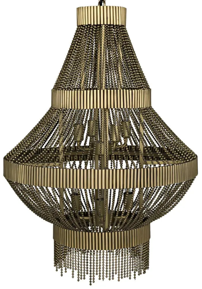 Noir Domo Chandelier, Steel And Metal Beads With Brass Finish