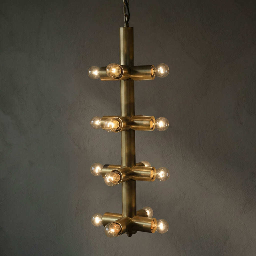 Noir Axe Chandelier, Metal With Brass Finish