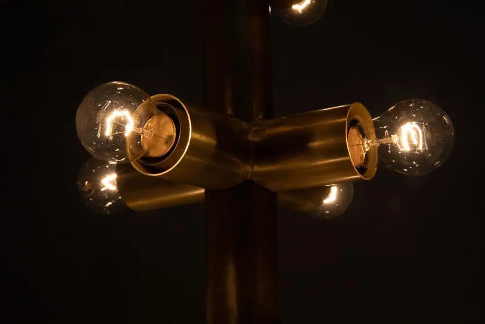 Noir Axe Chandelier, Metal With Brass Finish