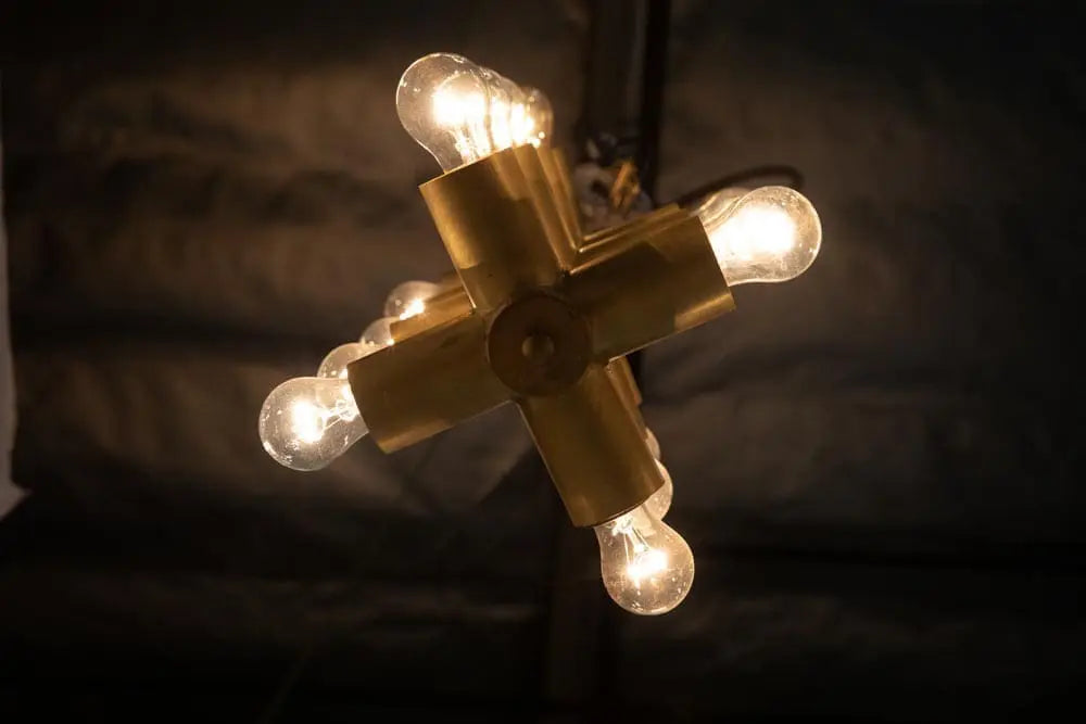 Noir Axe Chandelier, Metal With Brass Finish