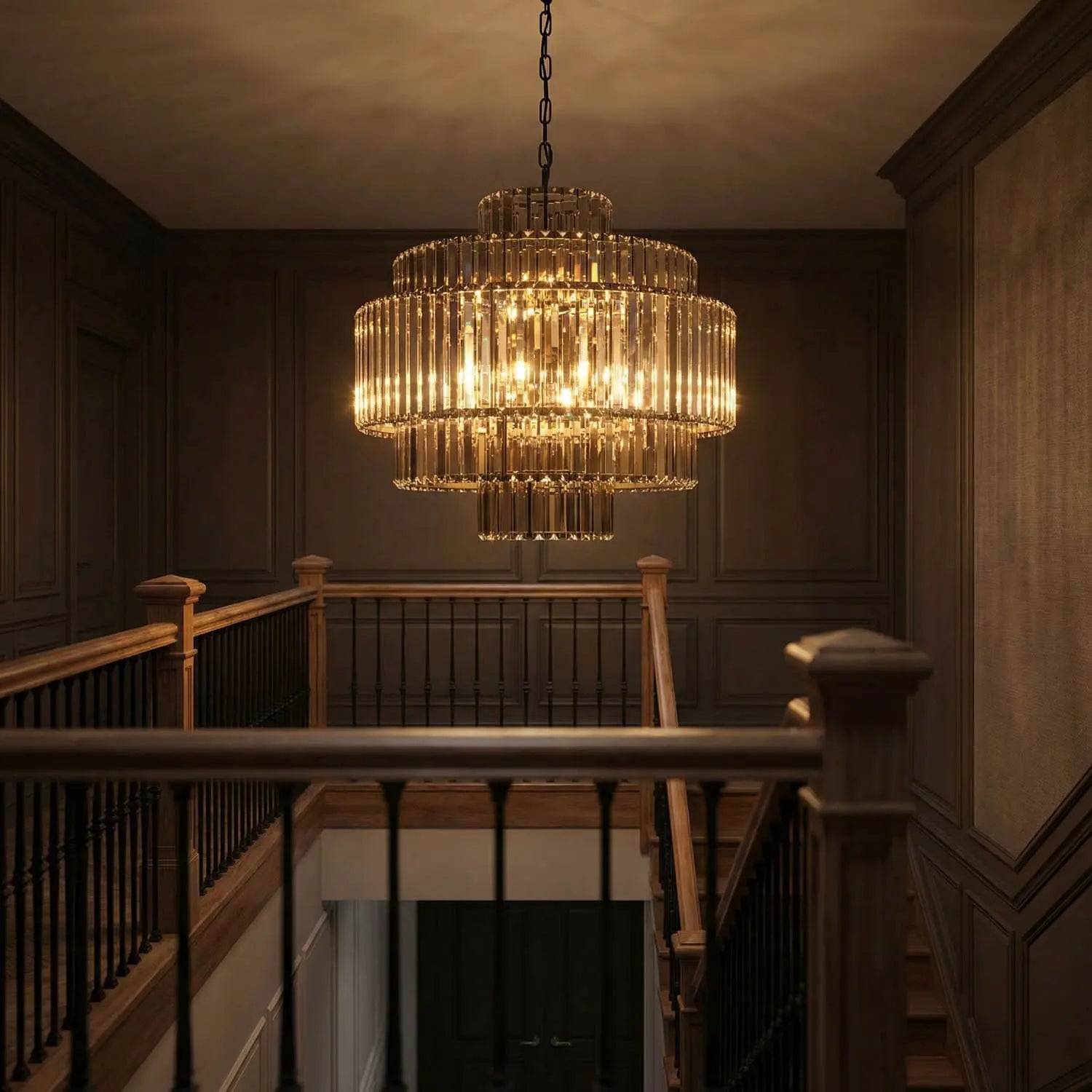 Noir Quintus Chandelier, Metal With Brass Finish