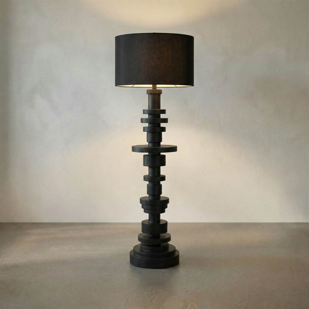 Noir Wilton Floor Lamp With Shade, Black Steel