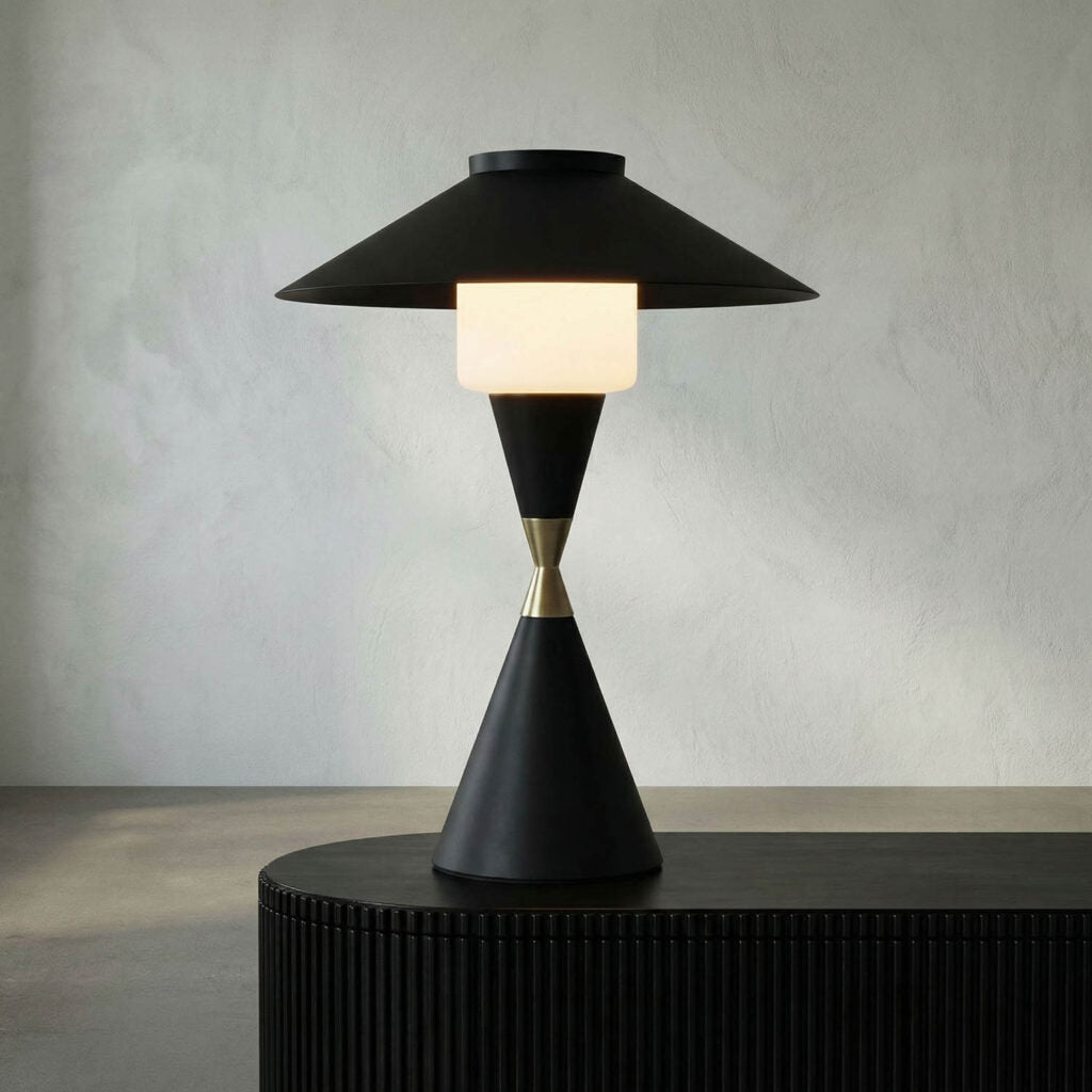 Noir Lucia Table Lamp, Black Steel With Mb Detail