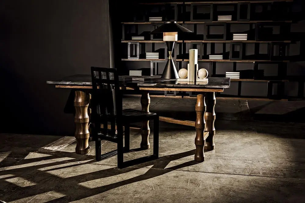 Noir Lucia Table Lamp, Black Steel With Mb Detail