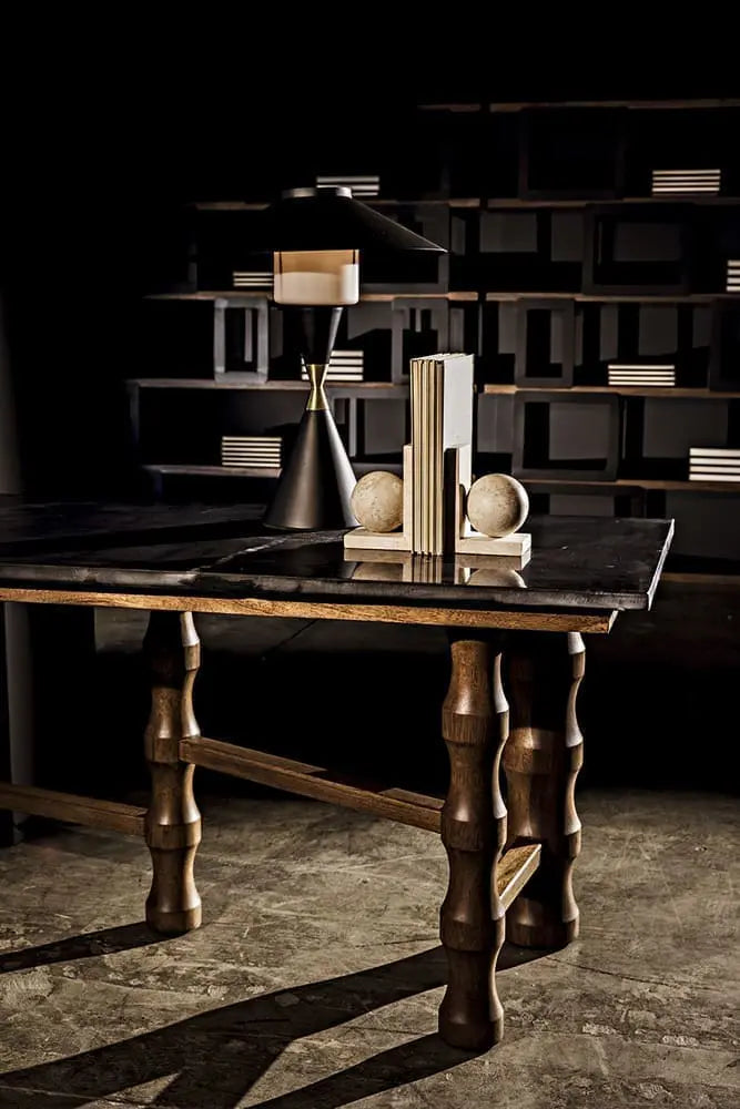 Noir Lucia Table Lamp, Black Steel With Mb Detail