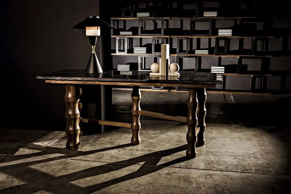 Noir Lucia Table Lamp, Black Steel With Mb Detail