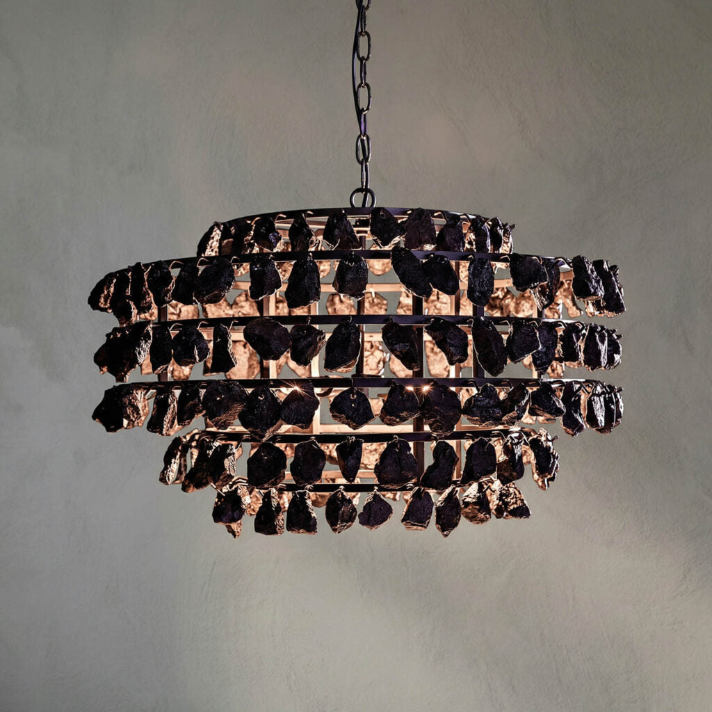 Noir Vulcan Chandelier, Black Steel With Black Glass