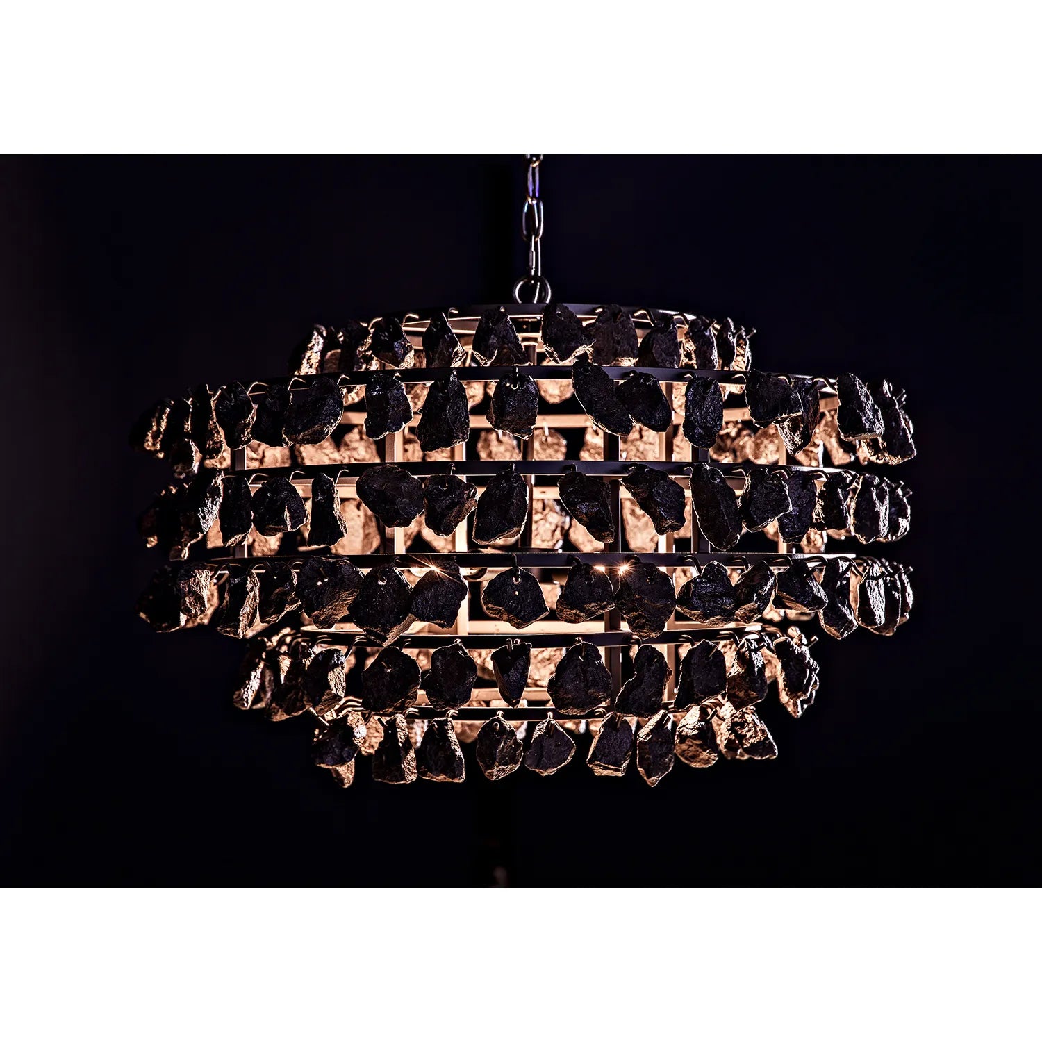 Noir Vulcan Chandelier, Black Steel With Black Glass