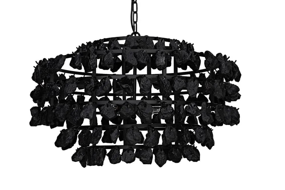 Noir Vulcan Chandelier, Black Steel With Black Glass