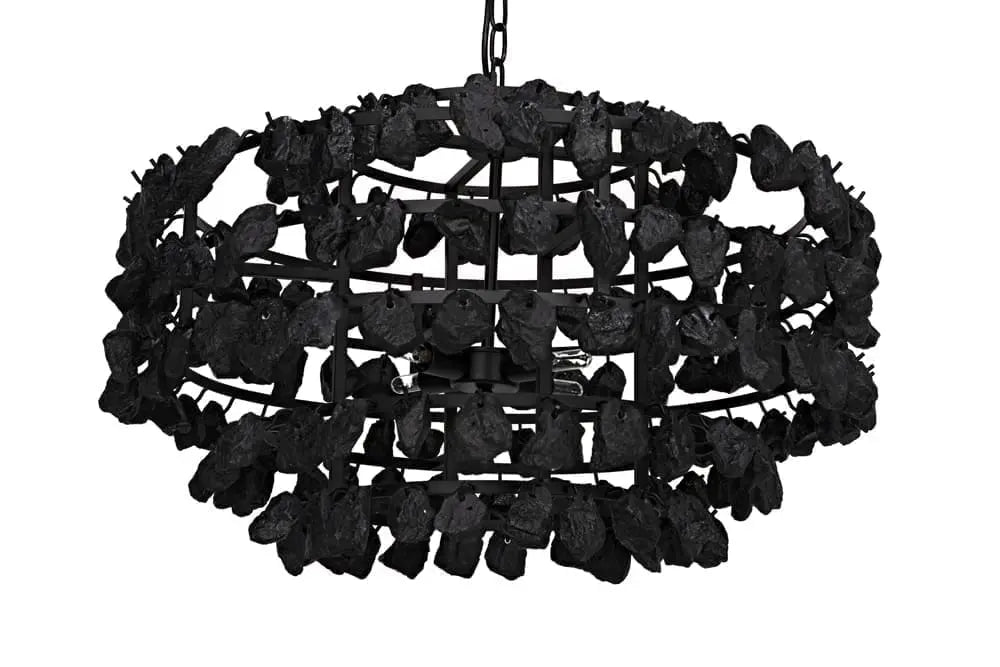 Noir Vulcan Chandelier, Black Steel With Black Glass