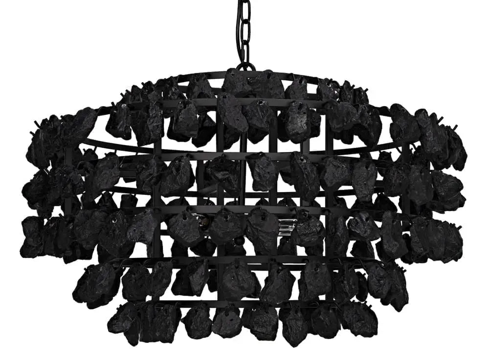 Noir Vulcan Chandelier, Black Steel With Black Glass