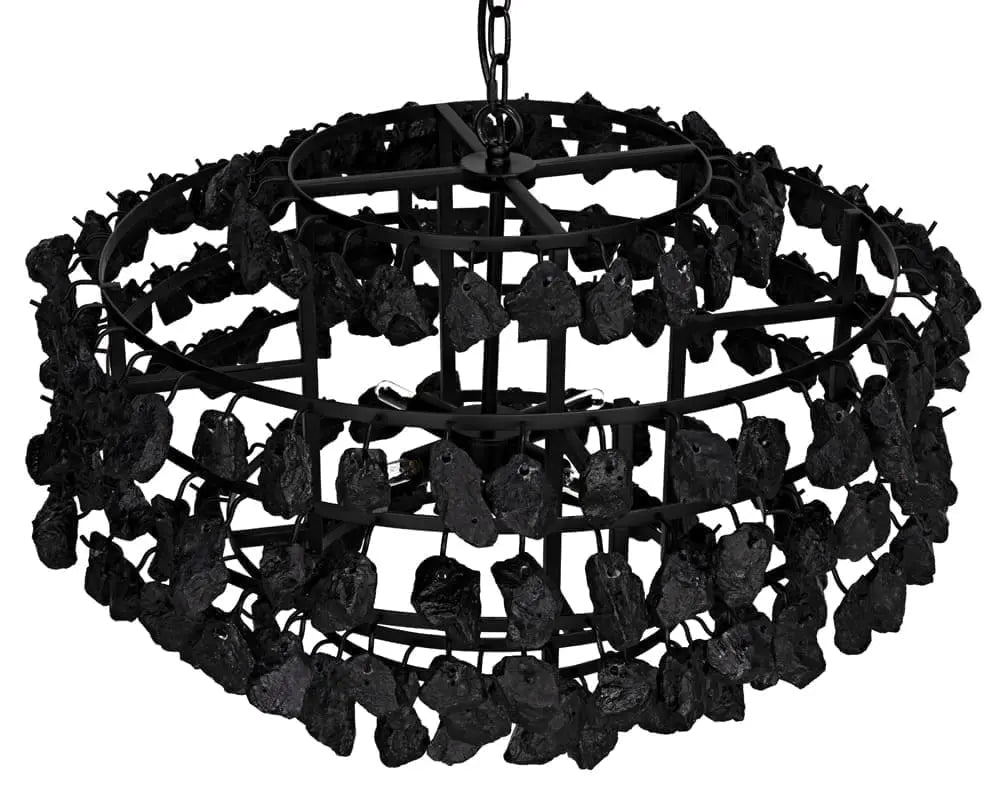 Noir Vulcan Chandelier, Black Steel With Black Glass