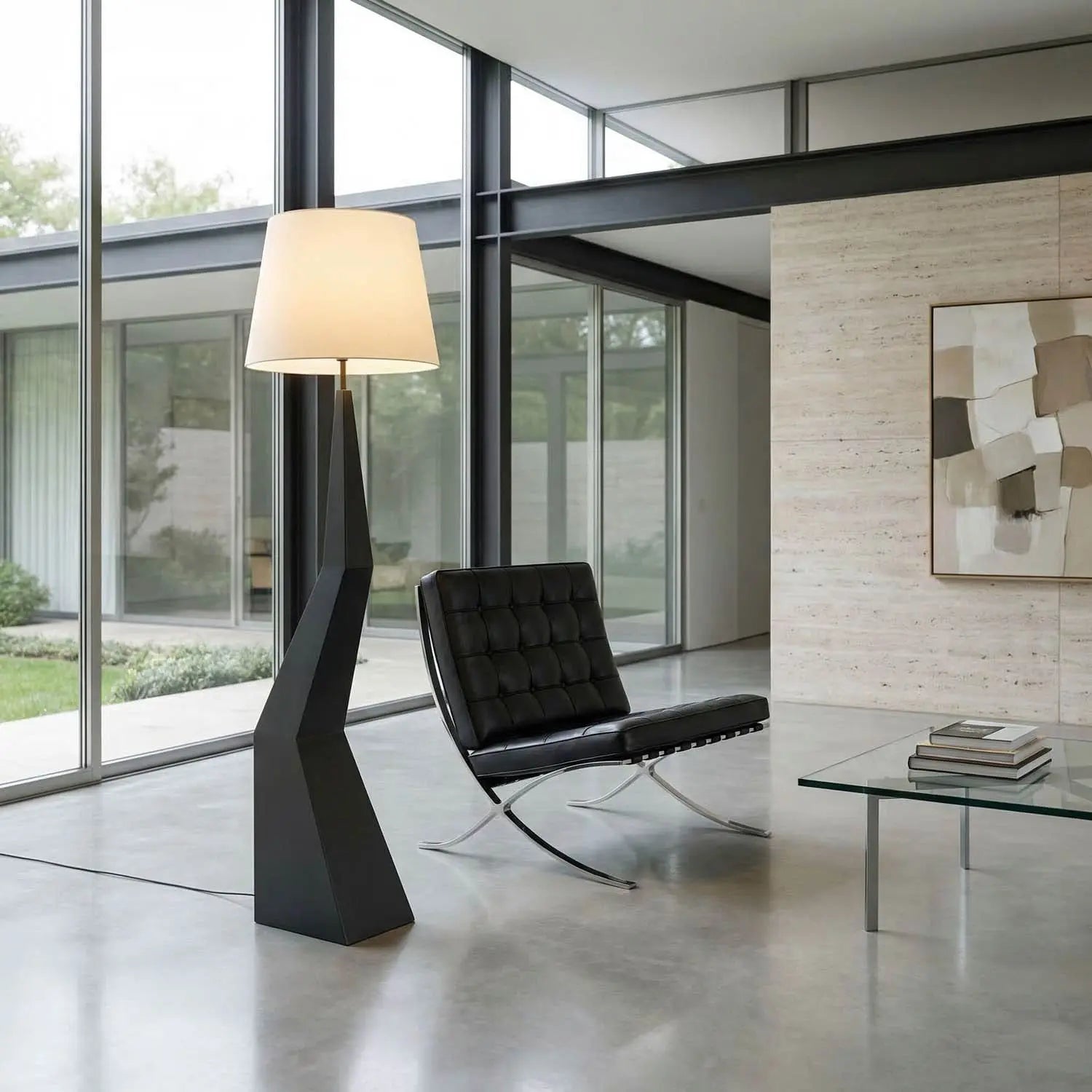 Noir Rhombus Floor Lamp With Shade, Black Metal