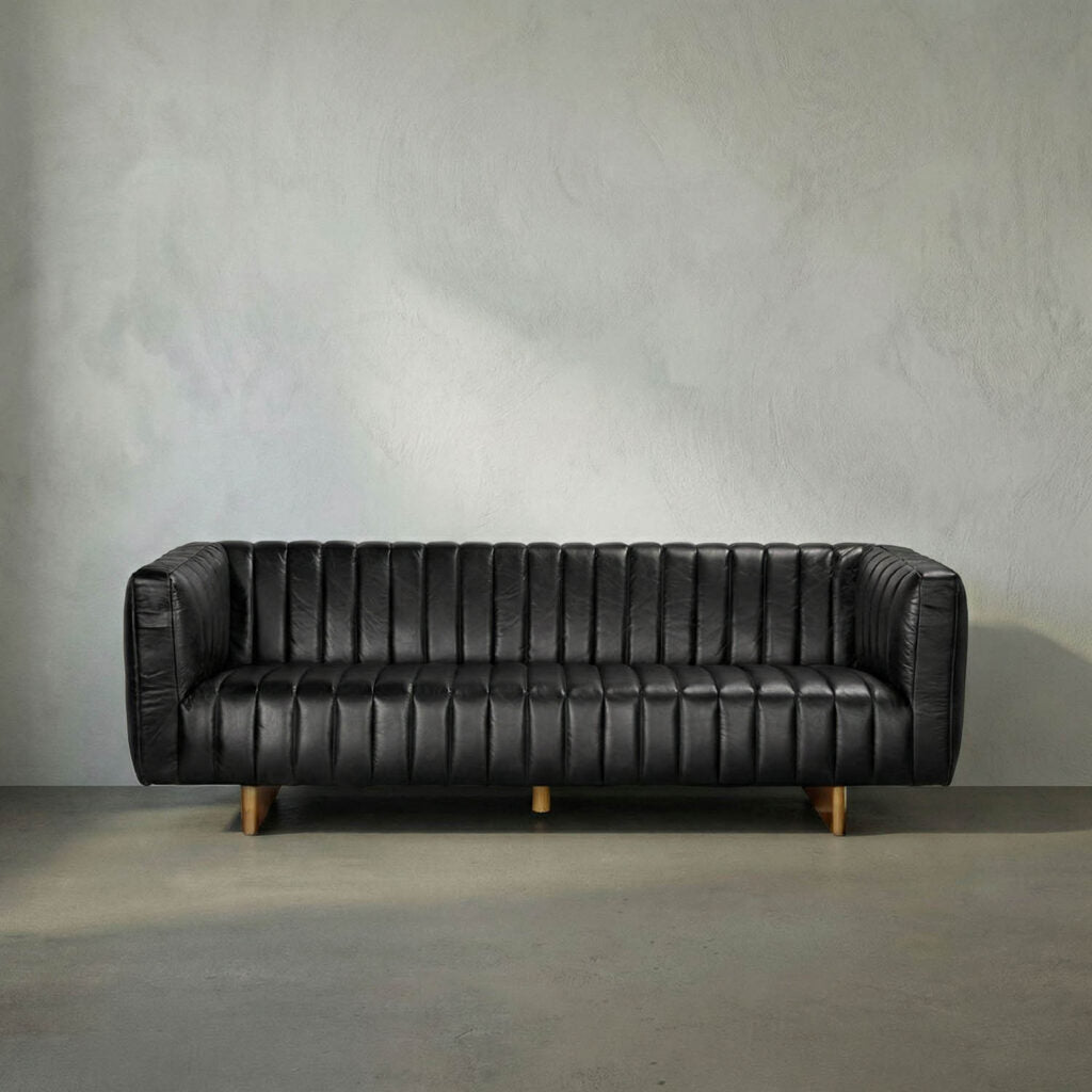 Noir Khann Sofa, Ebony Black Leather