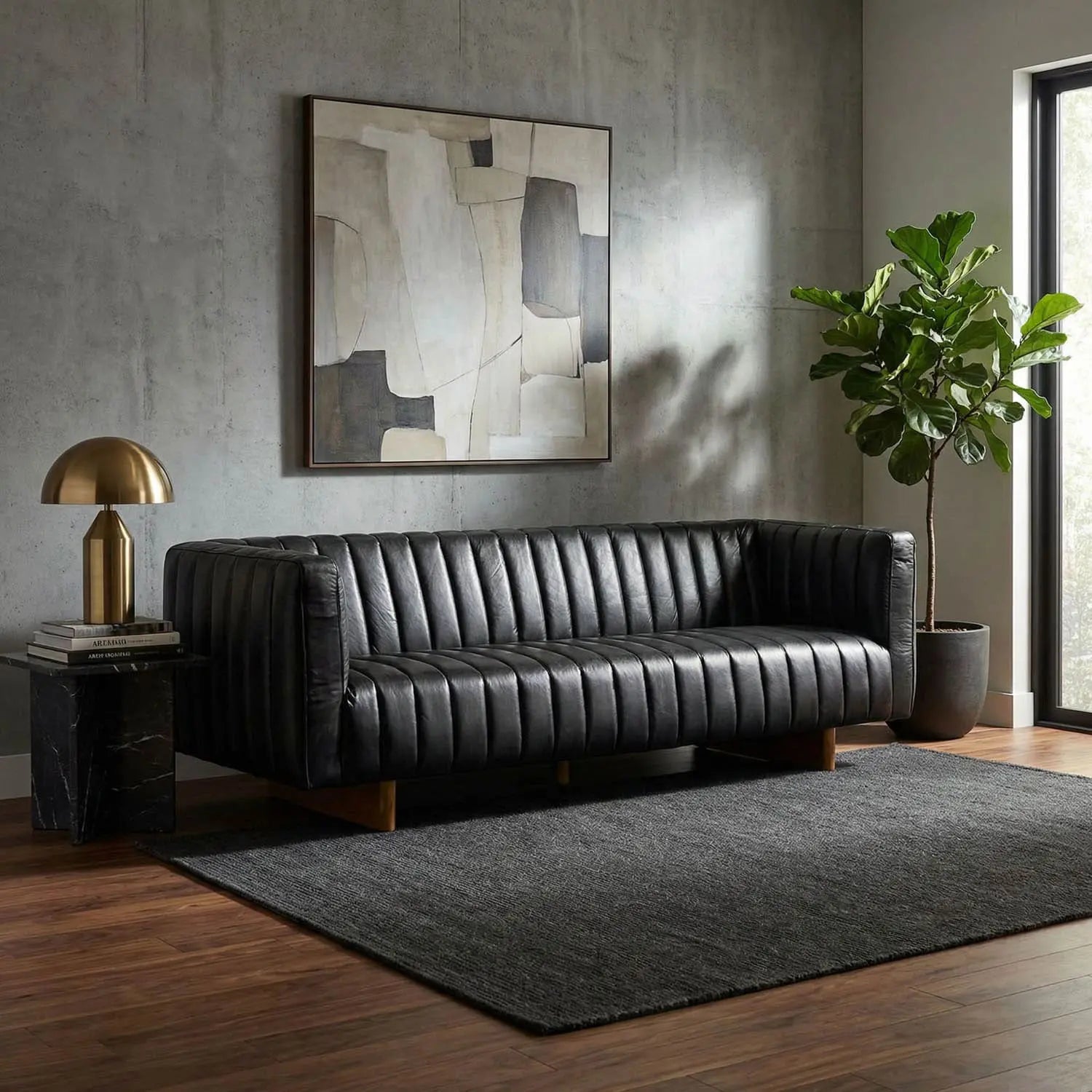 Noir Khann Sofa, Ebony Black Leather