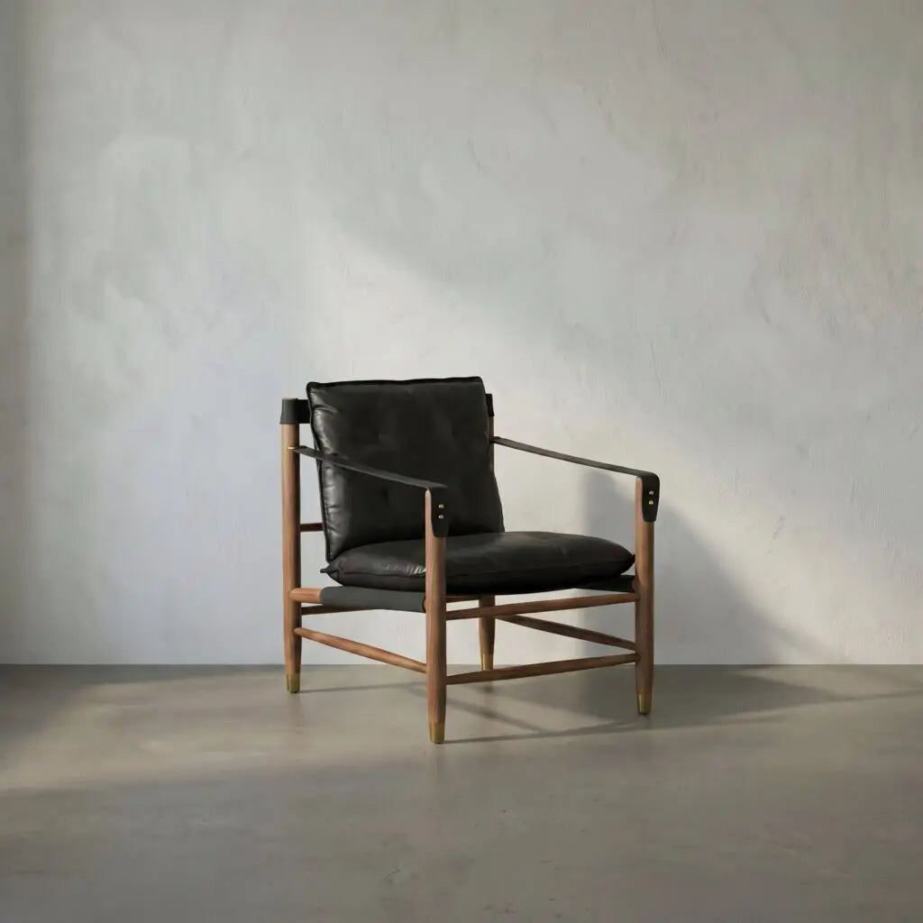 Noir Luther Chair, Ebony Black Leather