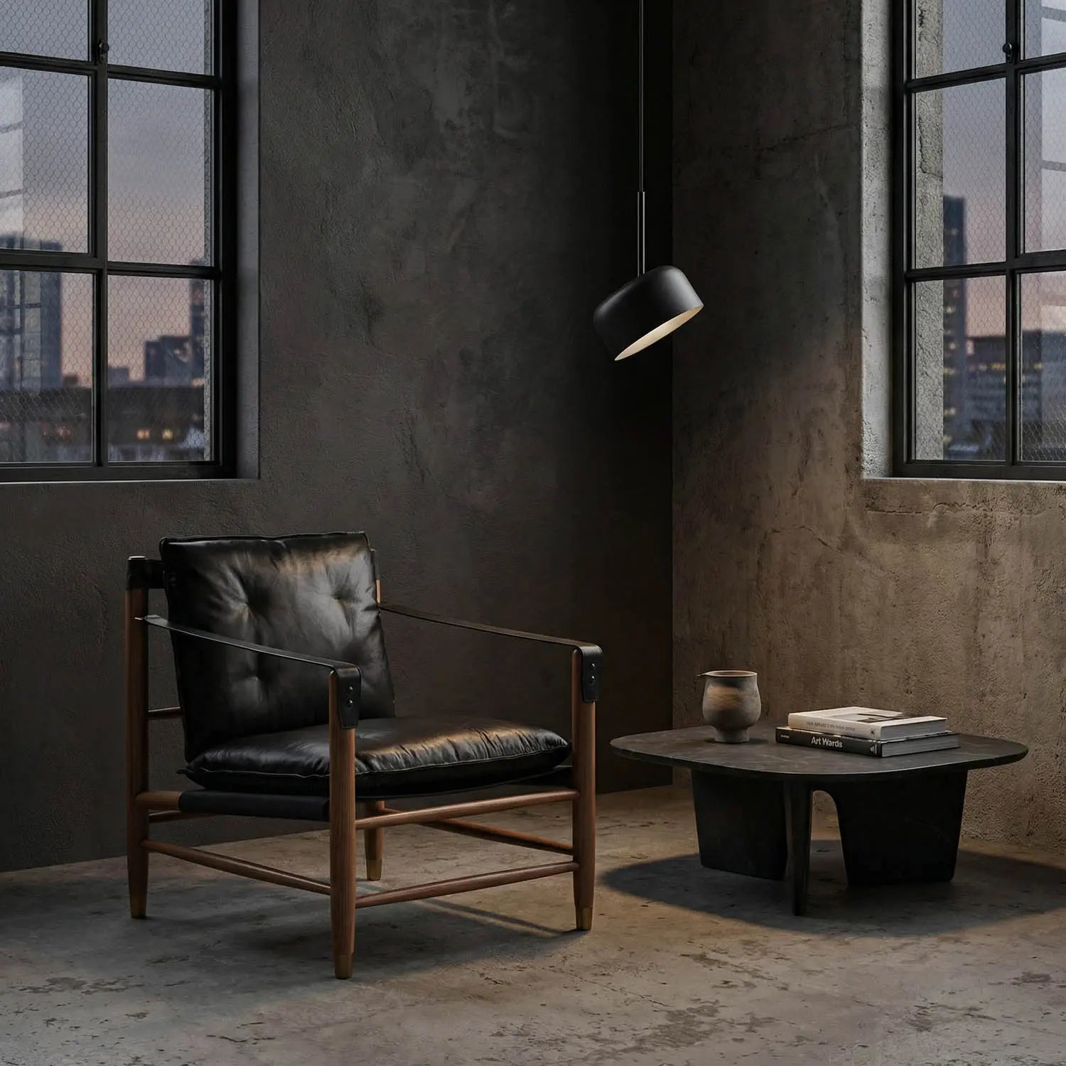 Noir Luther Chair, Ebony Black Leather
