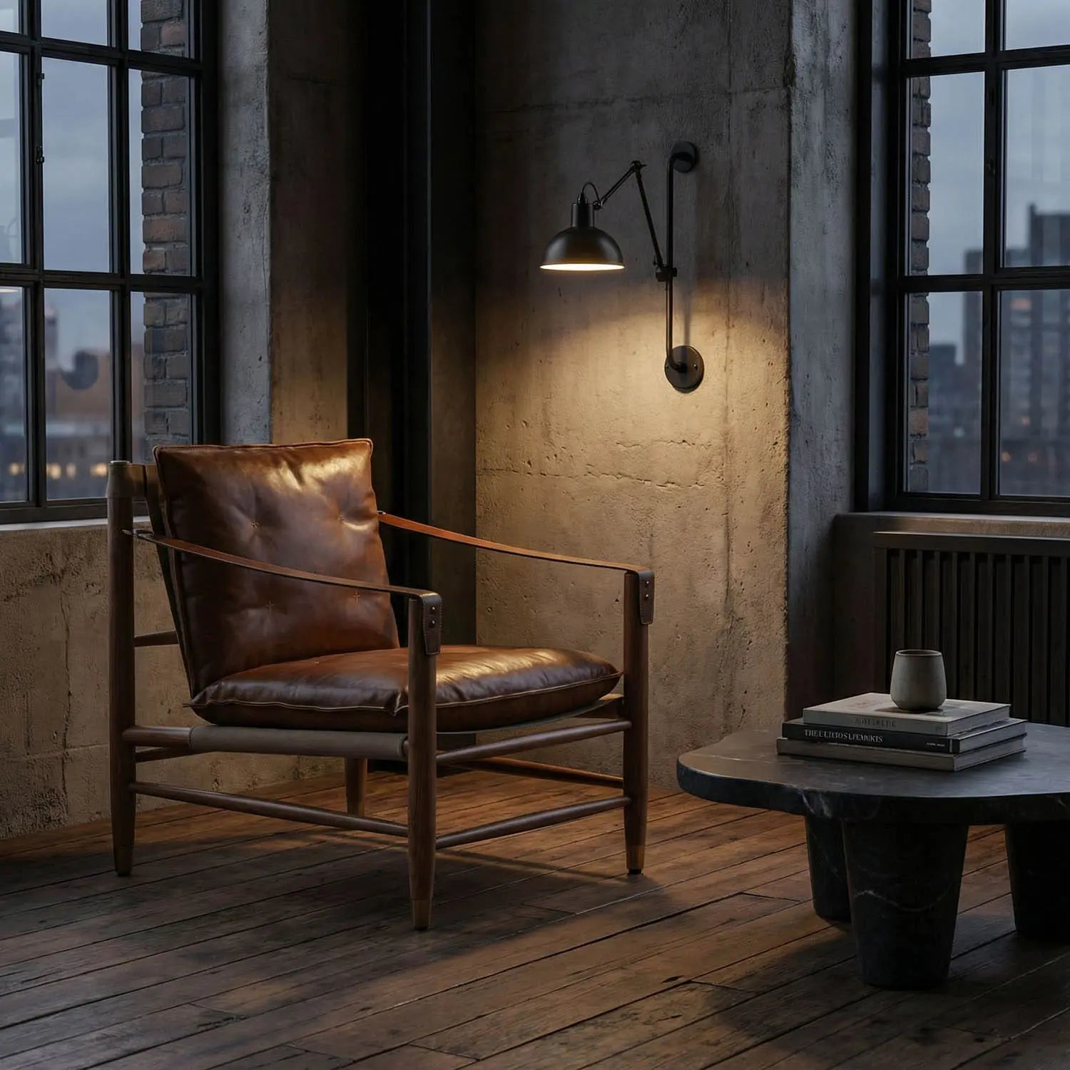 Noir Luther Chair, Cuba Brown Leather W/Canvas