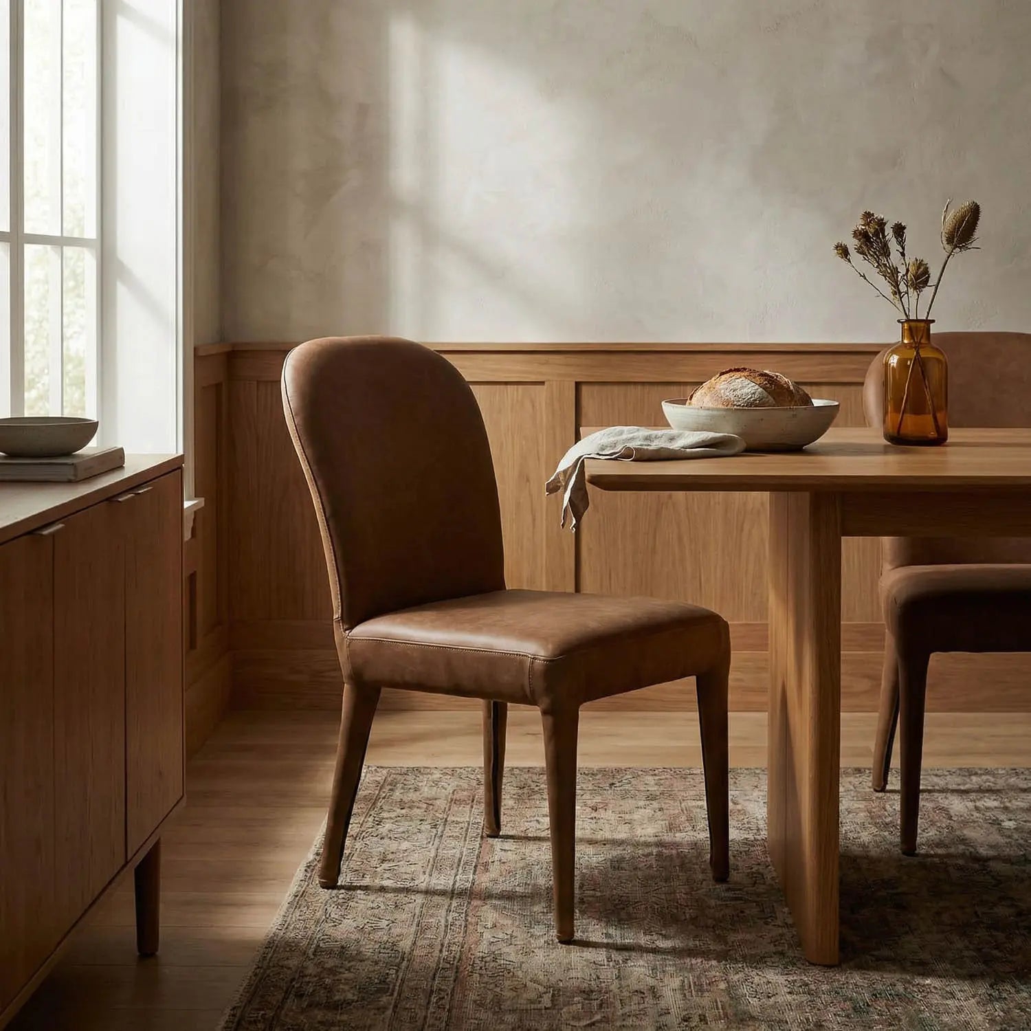 Noir Georgia Dining Chair, Orris Brown Leather