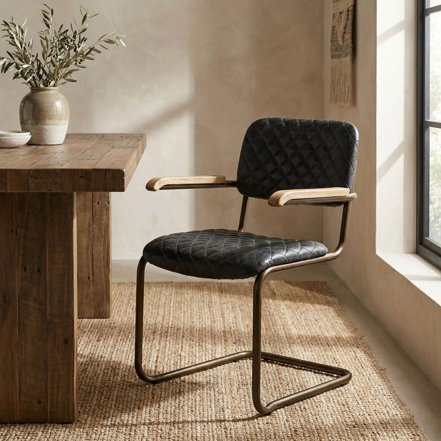 Noir 0045 Arm Chair, Vintage Black Leather