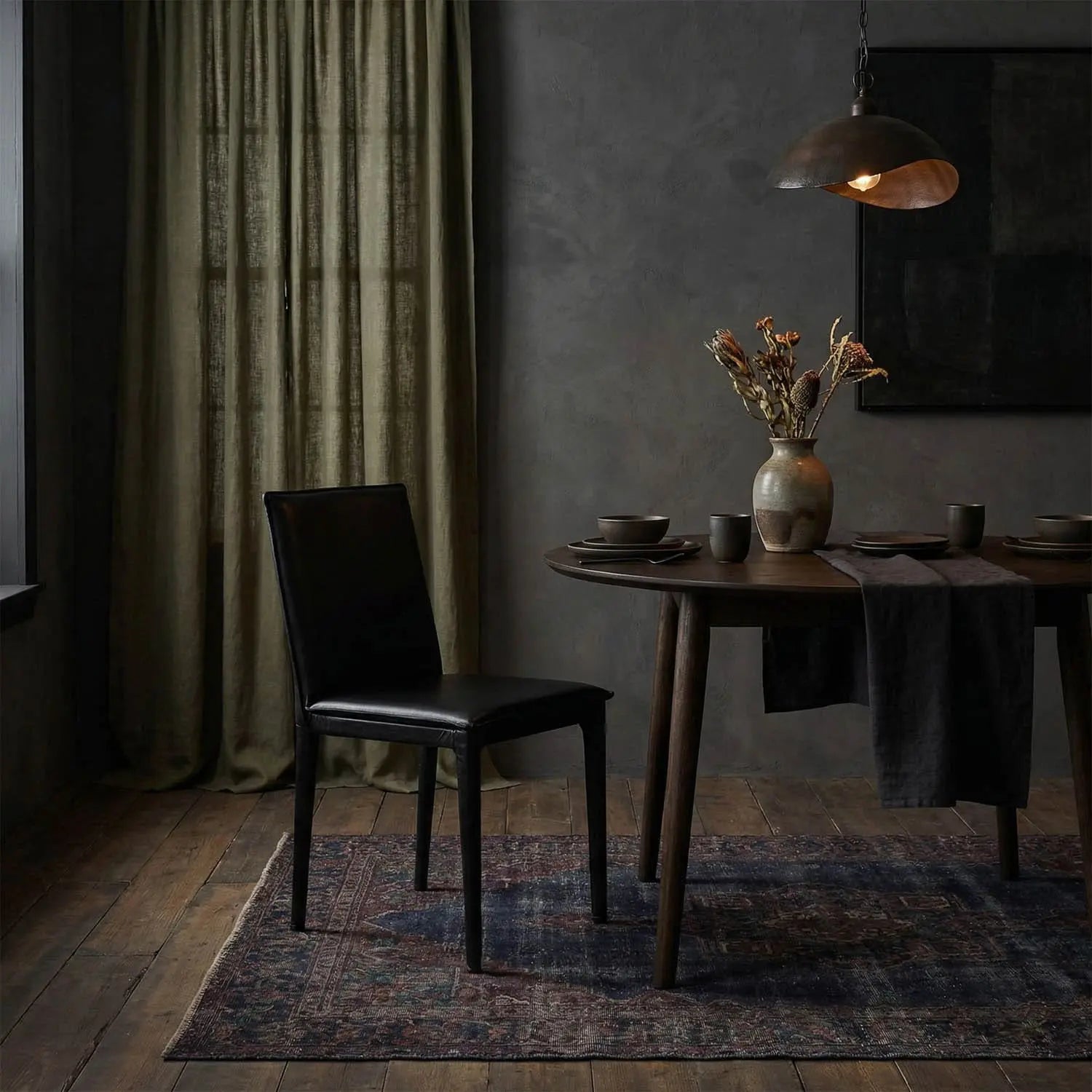 Noir Newton Dining Chair, Ebony Black Leather