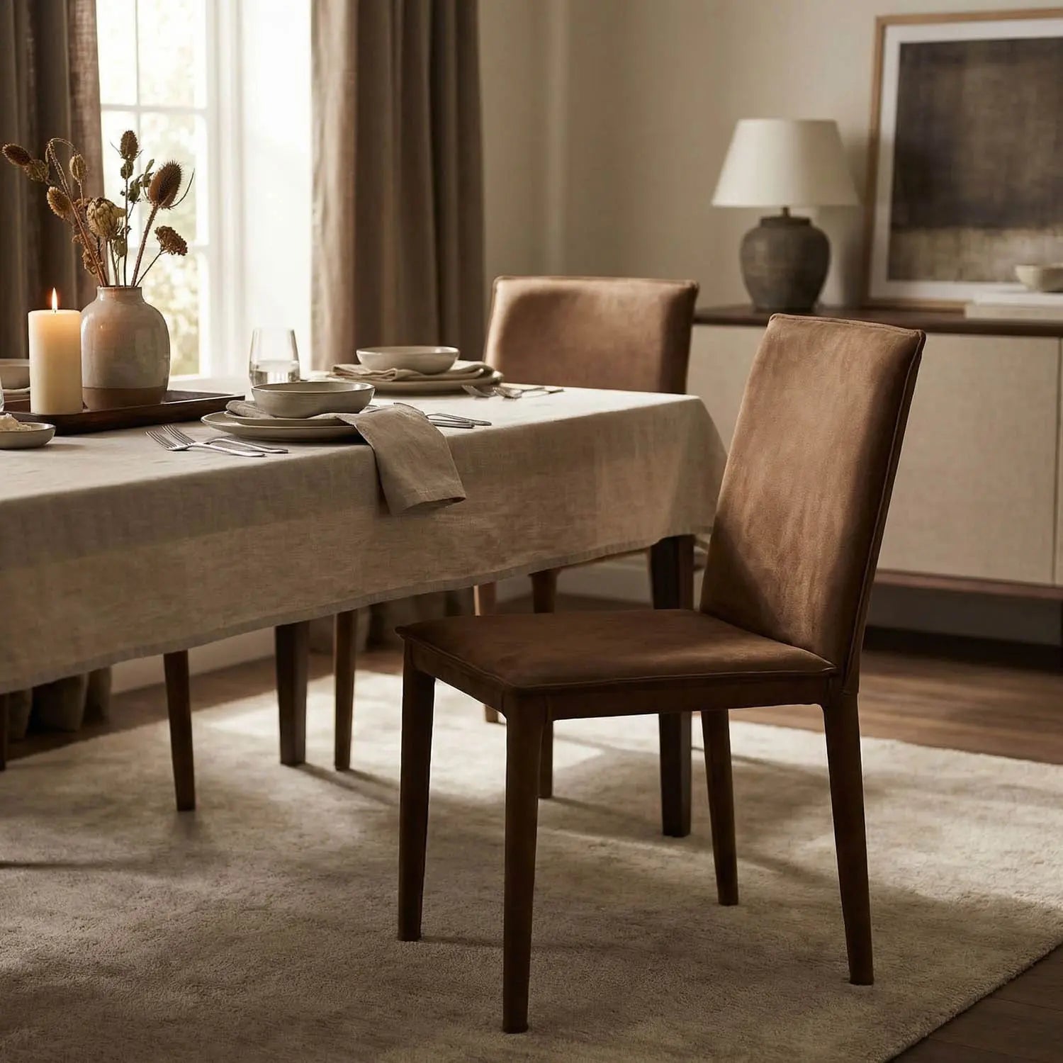 Noir Newton Dining Chair, Brown Leather
