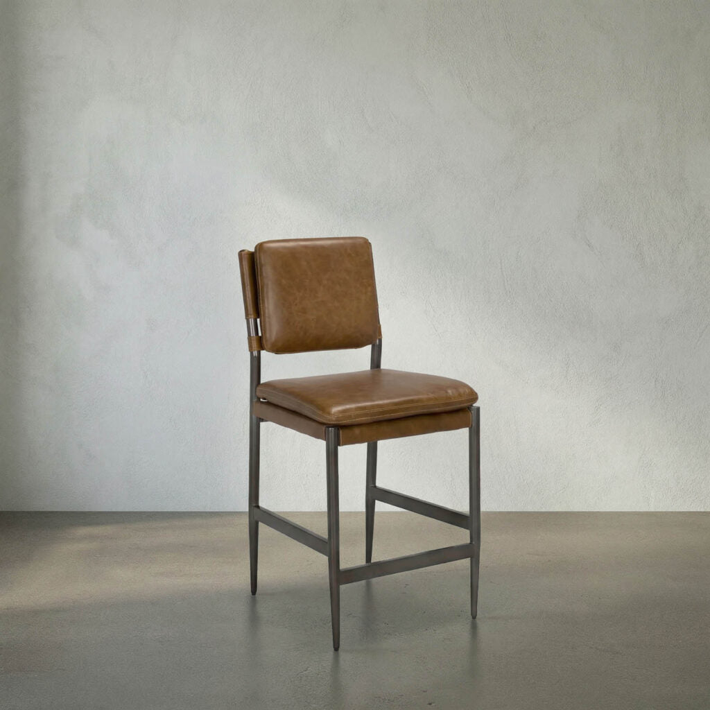 Noir Wooster Counter Chair, Cuba Brown Leather