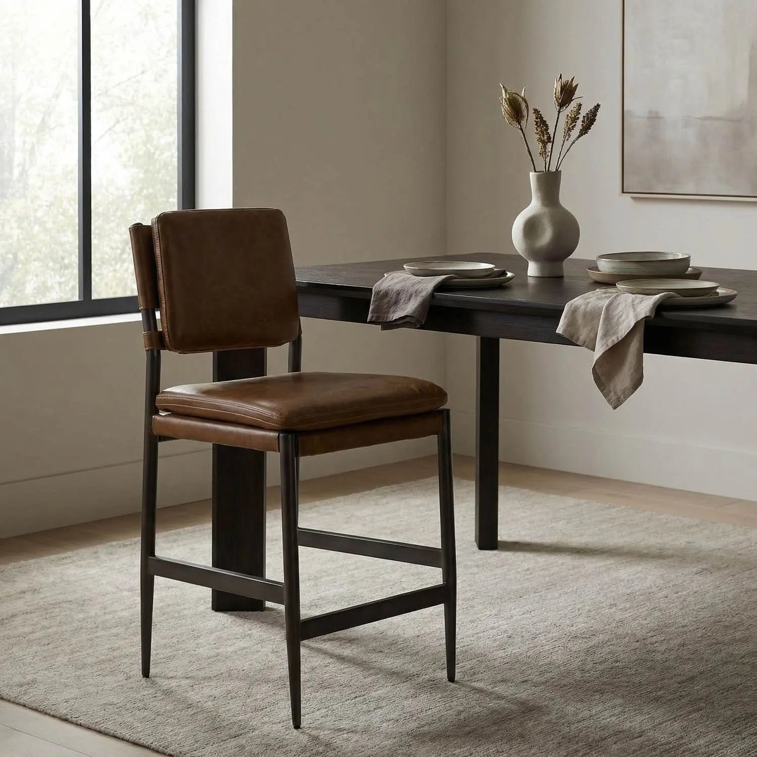 Noir Wooster Counter Chair, Cuba Brown Leather