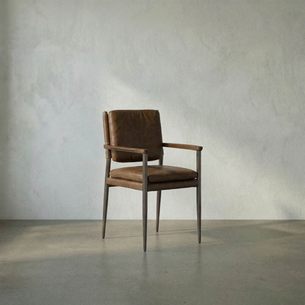 Noir Wooster Dining Chair With Arms, Brown