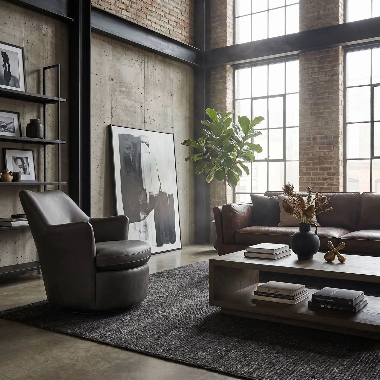 Noir Hotchkiss Swivel Arm Chair