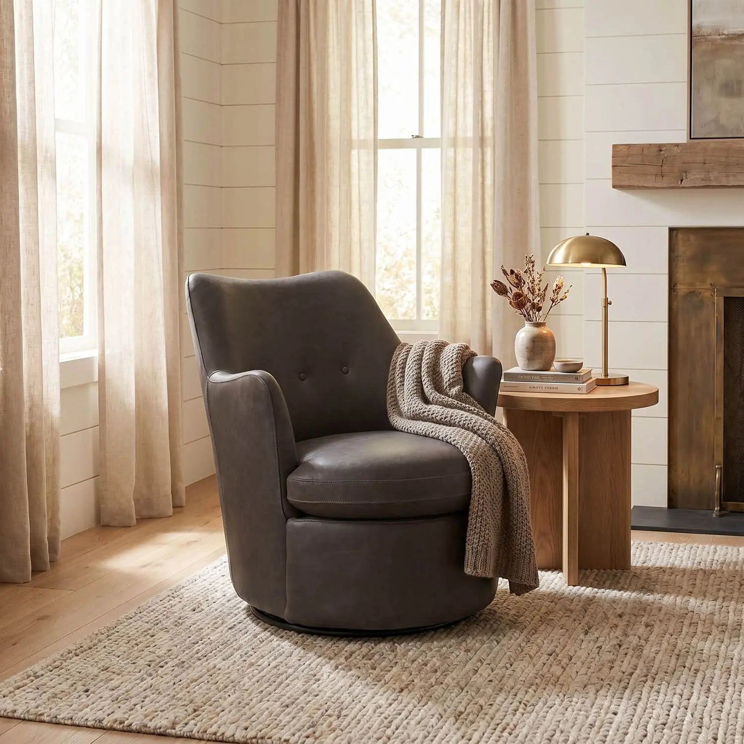 Noir Hotchkiss Swivel Arm Chair