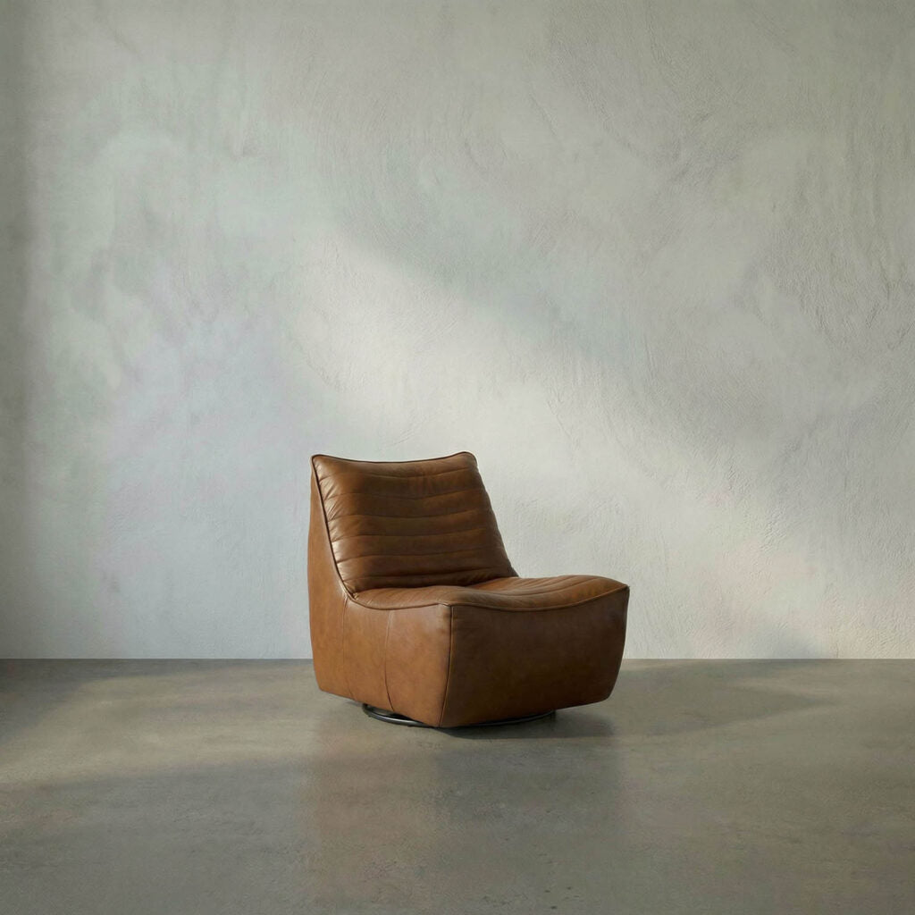 Noir Mcclain Swivel Single Sofa, Roche Tan Leather