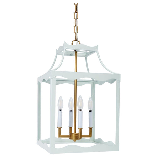 Old World Design Hazle Blue and Gold Metal Lantern