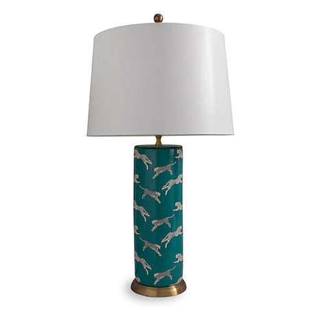 Scalamandre for Port 68 Leaping Cheetah Teal Lamp