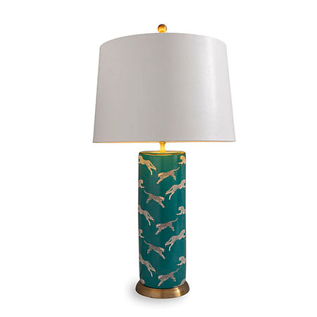Scalamandre for Port 68 Leaping Cheetah Teal Lamp