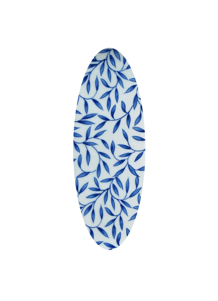 Blue & White Bamboo Flat Vase Lamp with Gold Leaf Base
